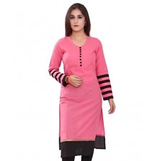 Vatsla Women's Pink and Black Cotton Kurta (VKR-51001_Pink_Black)